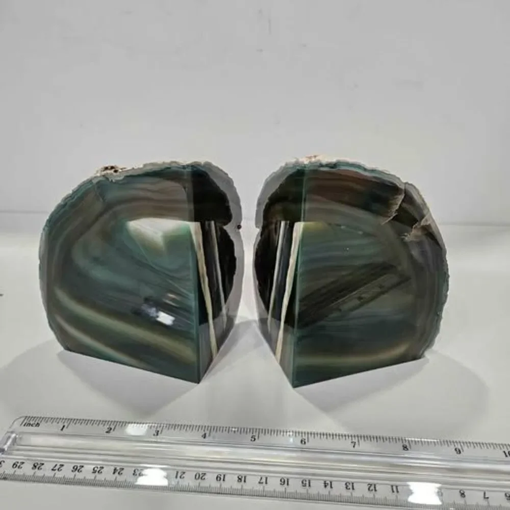 Beautiful dark Green Agate Bookends Natural Stone
